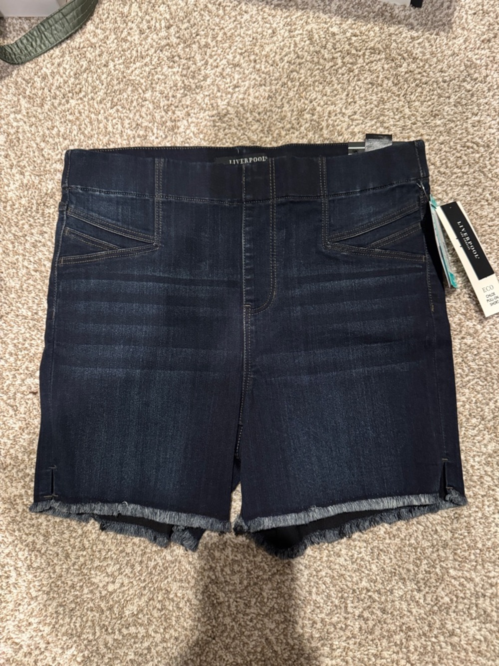 Liverpool Dark Blue Denim Frayed Hem Women's Shorts